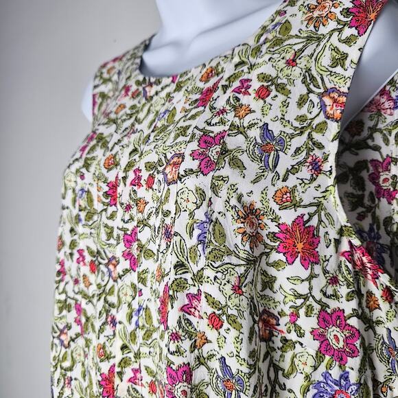 J. Jill Women’s Sleeveless Floral Blouse Rayon Scoop Neck Pink Patchwork Top M - Picture 4 of 11